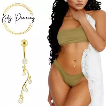 KODY ПИРСИНГ 14-каратное золото Необычный полый дизайн с драгоценными камнями CZ свисающее изогнутое кольцо для живота - качественный пирсинг