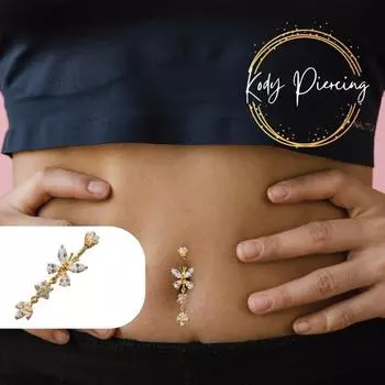 KODY ПИРСИНГ 18 К позолоченный пупок ювелирные изделия для пирсинга бабочка кристалл с подвеской-тюльпаном 10 мм