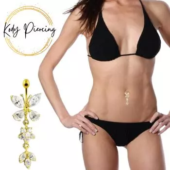 KODY ПИРСИНГ 18-каратного золота, пирсинг пупка-бабочки с подвесной пластиной и шариком-застежкой 10 мм - качественный пирсинг