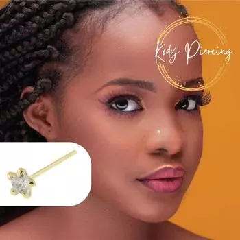 KODY ПИРСИНГ, 9-каратный цельный голг, прямой пирсинг-гвоздик для носа, украшенный звездой из кубического циркония диаметром 3 мм - качественный пирсинг