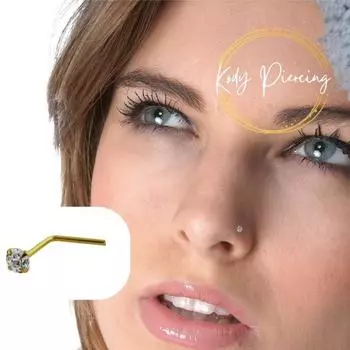 Пирсинг носа KODY PIERCING из 10-каратного чистого желтого золота в форме буквы L с кубическим цирконием CZ - качественный пирсинг