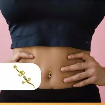 KODY ПИРСИНГ Пупок саламандры, покрытие из желтого золота 18 карат, инкрустация цирконами