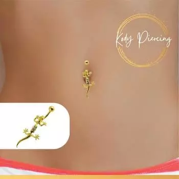 KODY ПИРСИНГ Пупок саламандры, покрытие из желтого золота 18 карат, инкрустация цирконами