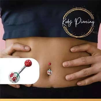 KODY ПИРСИНГ Вишня для пупка из хирургической стали и хрустально-красного шарика-10мм