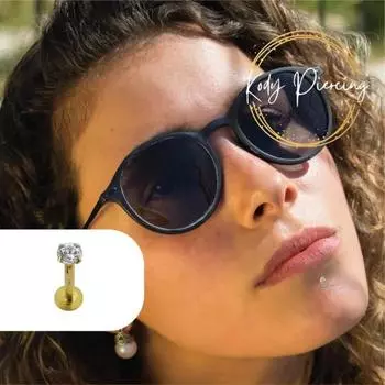 KODY ПИРСИНГ Желтое золото 14 карат, драгоценный камень, пирсинг для губ, губа 10 мм, полое золото с цирконом CZ диаметром 2 мм, набор с 4 когтями