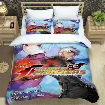 KOF Anime Art Print Three Piece Bedding Set Fashion Article Boys Or Adults For Beds Quilt Covers Pillowcases Bedding Set EU single(135x200cm)