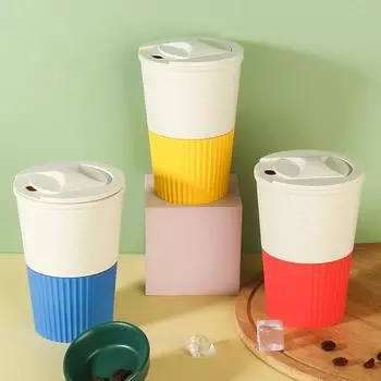 Кофейная чашка, 380 мл, пищевой материал, устойчивый к высоким температурам, толстая герметичная дорожная кружка с защитой от трещин и крышкой, многоразовый нескользящий рукав для улицы 380ML жёлтый