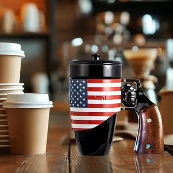 Кофейная чашка для мужчин и женщин, новинка, эргономичная кружка с ручкой-револьвером, керамическая кружка для чая, чашка для питья, подарки для отцов чёрный