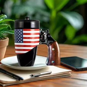 Кофейная чашка для мужчин и женщин, новинка, эргономичная кружка с ручкой-револьвером, керамическая кружка для чая, чашка для питья, подарки для отцов чёрный