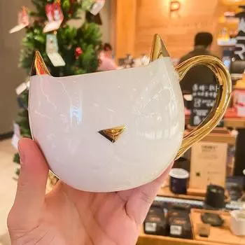 Кофейная чашка Golden Cat, чайные чашки и кружки, кружка для кофе, забавная посуда для напитков, кухня, столовая, бар, дом, сад 430ml