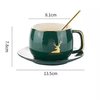 Кофейная чашка и тарелка с золотой росписью в скандинавском стиле, набор из двух предметов, керамическая чашка с оленем, чашка для воды, чашка для послеобеденного чая, молока