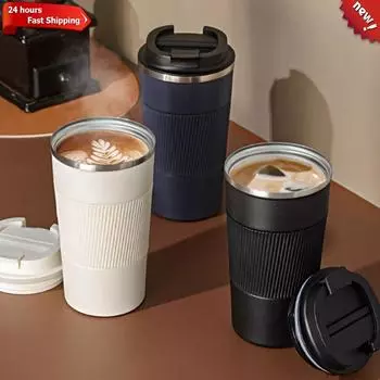Кофейная чашка из нержавеющей стали 304, вакуумная термокружка 380 мл/510 мл, термо-чашки для воды, портативные нескользящие изолированные бутылки для путешествий в автомобиле 380ml