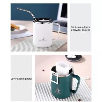 Кофейная чашка из нержавеющей стали, кружка с крышкой, изолированная кофейная кружка, стакан для кофе с двойными стенками и ручкой, термостойкая посуда для напитков 1pc