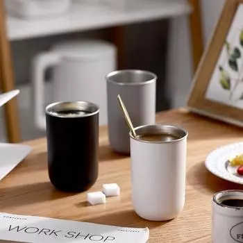 Кофейная чашка из нержавеющей стали, простая чашка для полоскания рта, ретро-стаканы для послеобеденного чая для домашнего хозяйства белый