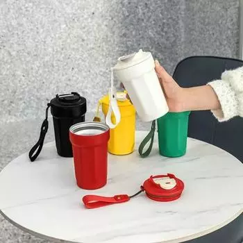 Кофейная чашка из нержавеющей стали с вакуумной изоляцией, гладкий край с веревкой для переноски, изоляционная кружка для офисного стола 400ML жёлтый