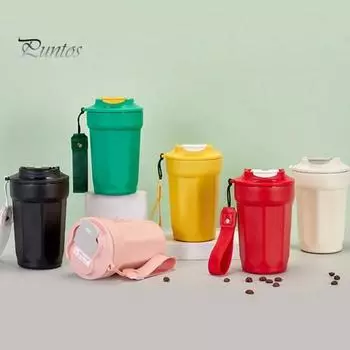 Кофейная чашка из нержавеющей стали с вакуумной изоляцией, гладкий край с веревкой для переноски, изоляционная кружка для офисного стола 400ML жёлтый