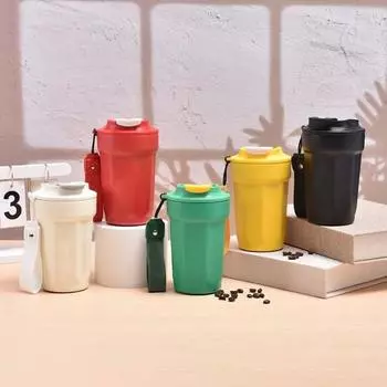 Кофейная чашка из нержавеющей стали с вакуумной изоляцией, гладкий край с веревкой для переноски, изоляционная кружка для офисного стола 400ML жёлтый