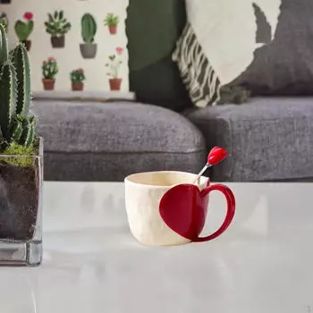 -Кофейная чашка, кофейная чашка с ложкой, чай для взрослых, для девочек, столовая, офис, подарки на день рождения красный