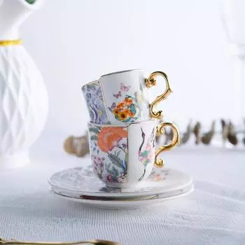 Кофейная чашка, кружка с блюдцем для латте, капучино, чай с бабочками, тонкий костяной фарфор, чашка для эспрессо и блюдце 1 cup 1 dish