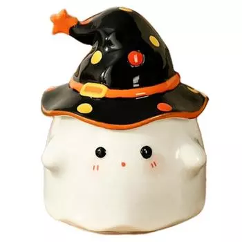 Кофейная чашка на Хэллоуин, декоративная кружка с изображением призрака на Хэллоуин, керамическая кружка с изображением призрака с крышкой, милая, 350 мл, для дома на Хэллоуин 350ml чёрный