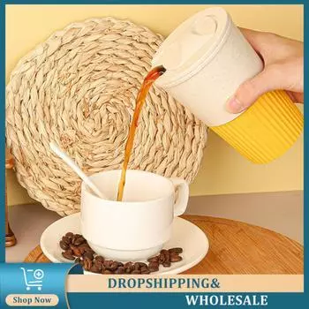 Кофейная чашка с крышкой, высококачественная бутылка для воды из пшеничной соломы объемом 380 мл, в комплекте с чашкой, портативная чашка большой емкости для питья 380ml красный