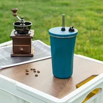 Кофейная чашка с соломинкой из нержавеющей стали с градиентным цветом, изолированная чашка, бытовая, большая емкость, вакуумная изоляция, бутылка для холодных напитков небесно-голубой