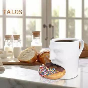 Кофейная чашка Стильная керамическая чашка для чая с подставкой для печенья Креативная чашка для воды в форме лица для дома белый