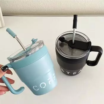 Кофейная чашка-термос из нержавеющей стали 304, двухслойный охладитель, соломенная чашка, портативные многоразовые термосы, кофейная кружка, бутылка для воды 480ml