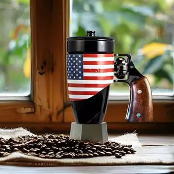 Кофейная чашка Yousheng для мужчин и женщин, новинка, эргономичная кружка с ручкой-револьвером, керамическая кружка для чая, чашка для питья, подарки для отцов чёрный