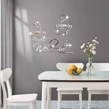 Кофейная чашка зеркало настенная наклейка акриловое украшение самоклеящаяся гостиная спальня столовая