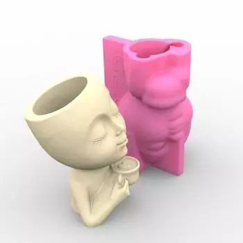 Кофейная девушка, гипсовый цветочный горшок, силиконовая форма для литья из эпоксидной смолы, сочная ваза, цементная форма, форма для подсвечника 2