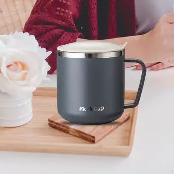 Кофейная кружка из нержавеющей стали 304 с крышкой и ручкой, чашка для воды с молоком, чаем, защитой от падения, с теплоизоляцией серый