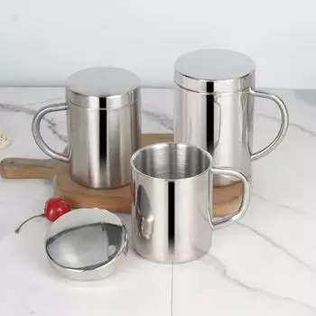 Кофейная кружка из нержавеющей стали с двойными стенками и крышкой, портативная чашка, дорожный стакан, кувшин, чашки для чая с молоком, офисные кружки для воды 200-500ML