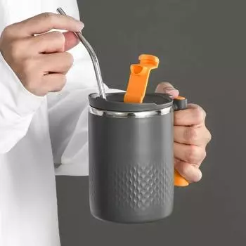 Кофейная кружка из нержавеющей стали с крышкой, кофейная кружка с двойными стенками и ручкой, термостойкая посуда для напитков 401-500ml зелёный