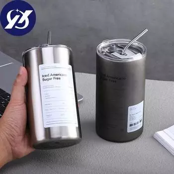 Кофейная кружка на 600 мл, эффективная изоляция, хорошая герметичность, герметичный двойной слой с соломинкой, чашка из нержавеющей стали для фруктового сока, молока, кофе, бытового использования серебряный