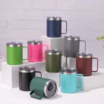 Кофейная кружка с крышкой-ручкой, 12 унций, термокружка из нержавеющей стали, термокружка для путешествий, с защитой от пота, для кемпинга