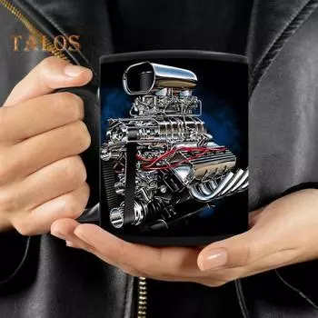 Кофейная кружка с механическим двигателем на 11 унций для мужчин, керамическая чашка с удобной ручкой, устойчивая к пятнам отделка, чашка для утренних напитков C