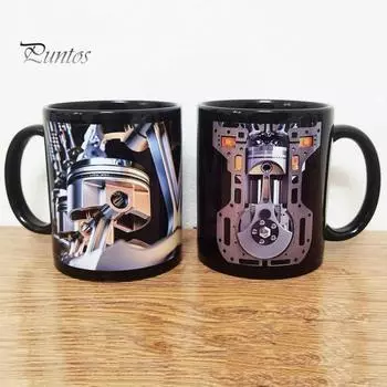 Кофейная кружка с механическим двигателем на 11 унций для мужчин, керамическая чашка с удобной ручкой, устойчивая к пятнам отделка, чашка для утренних напитков E