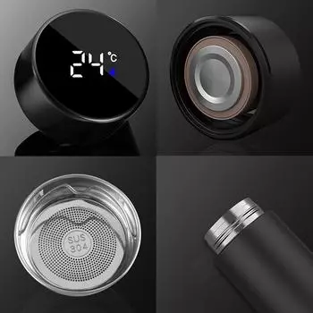 Кофейная кружка с вакуумной изоляцией на 17 унций Бутылка для воды с двойными стенками и светодиодным дисплеем температуры Съемный фильтр чёрный