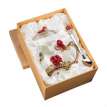 Кофейная кружка, стеклянная эмалированная чайная чашка с ложкой, рождественская крышка, питьевая для бабушки, жены красный