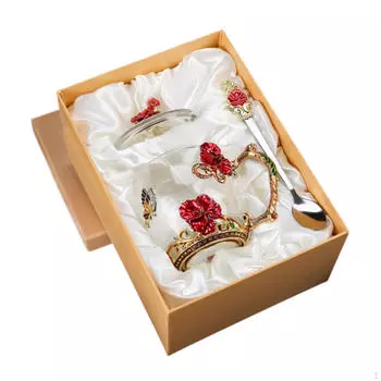 Кофейная кружка стеклянная эмалированная чашка для чая с крышкой для жены на выпускной день рождения красный