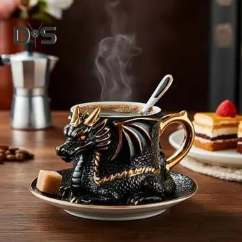 Кофейная кружка в форме дракона, сделанная вручную из смолы, коллекционная, мифическое существо в стиле дракона, декор для кухни A красный