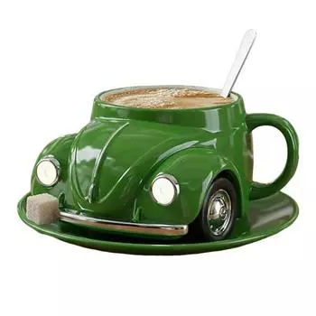 Кофейная кружка в форме жука Yousheng, сделанная вручную из смолы, чайная чашка в виде жука, декор для дома и офиса, подарок для автолюбителей и любителей жуков зелёный