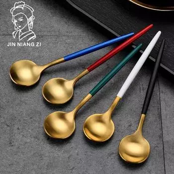 Кофейная ложка из нержавеющей стали 304, бытовая креативная позолоченная ложка для торта, десерта, утолщенная ложка