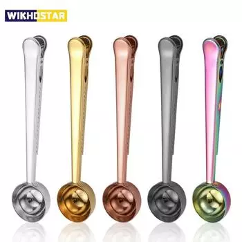 Кофейная ложка из нержавеющей стали «два в одном», многофункциональная мерная ложка для кофейных зерен, ложка с зажимом для сухого молока и муки серебряный