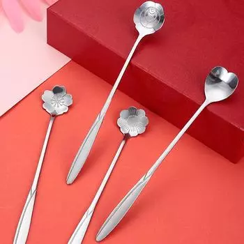 Кофейная ложка из нержавеющей стали, ложка вишни, розы, креативная длинная ручка, позолоченные цветочные ложки, кухонные аксессуары B