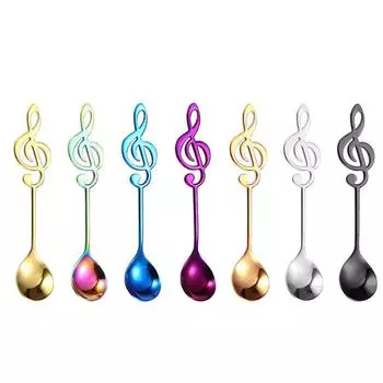 Кофейная ложка из нержавеющей стали, милые музыкальные чайные ложки, ложка для мороженого, цвет: золотистый, серебряный, ложка для перемешивания коктейлей, посуда золотой