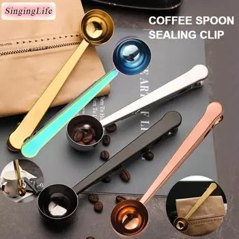 Кофейная ложка из нержавеющей стали/запечатывающий зажим с зеркальным эффектом, многоцелевая длинная ручка, мерная ложка для сухого молока, растворимых напитков серебряный