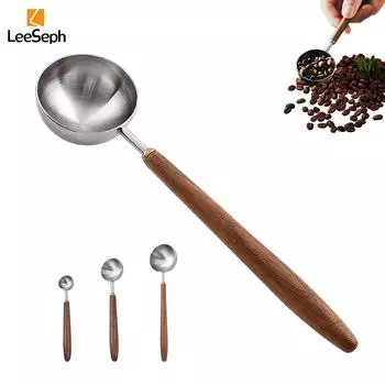 Кофейная ложка Leeseph из нержавеющей стали с ручкой из орехового дерева, для кофейной гущи, листового чая, сахара, специй, кухонных принадлежностей