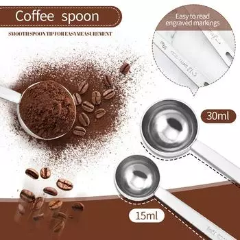 Кофейная ложка-мерная ложка - 1 столовая ложка, 15 мл, 30 мл, кофейные ложки из нержавеющей стали, мерная ложка для кофе с длинной ручкой One Size